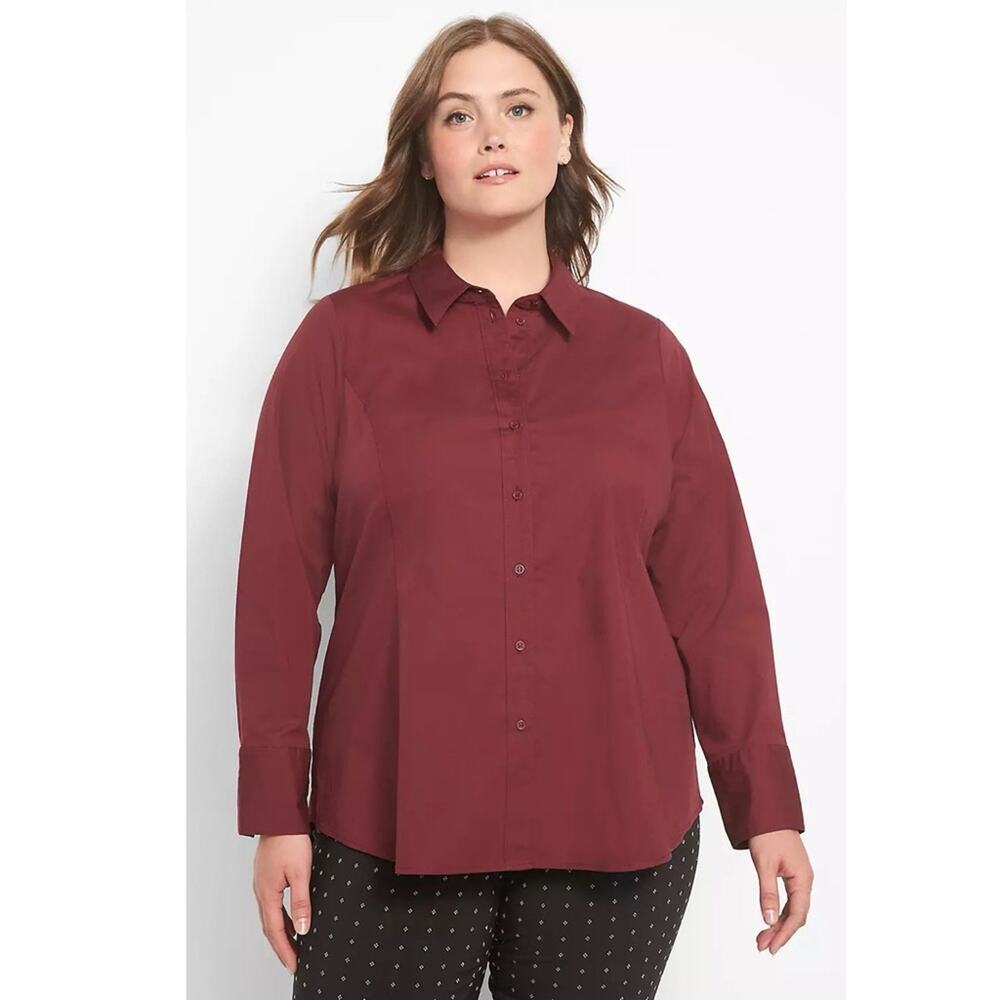 Lane Bryant Classic Long-Sleeve Collar Button-Front No-Peek Girlfriend Shirt